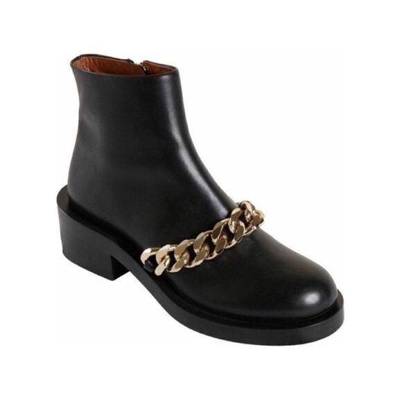 Givenchy Shoes - Givenchy Laura Black Calf Leather Gold Chain Boots